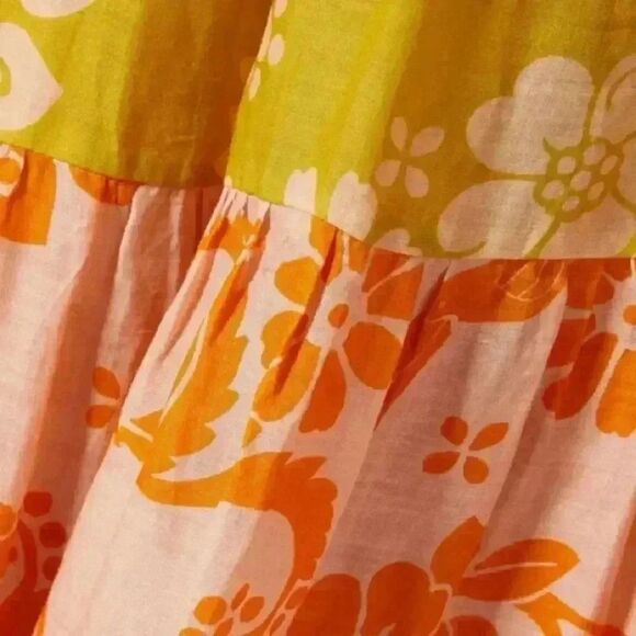 ALÉMAIS 100% Ramie Linen Multicolor Luis Wrap Puff Sleeve Midi Wrap Dress Sz 12 - Picture 6 of 11